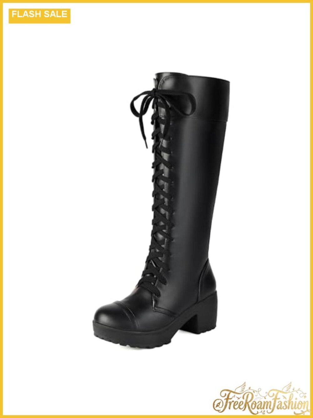 Knee High Combat Boots Lace Up Platform Block Heel